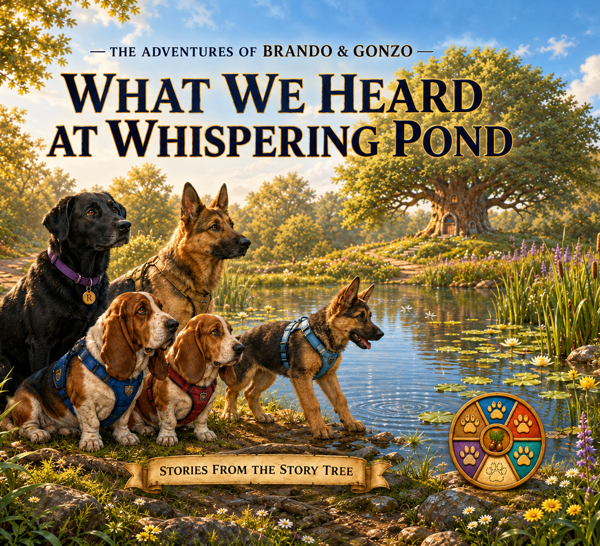 What We Heard at Whispering Pond book cover featuring the full family beside the pond