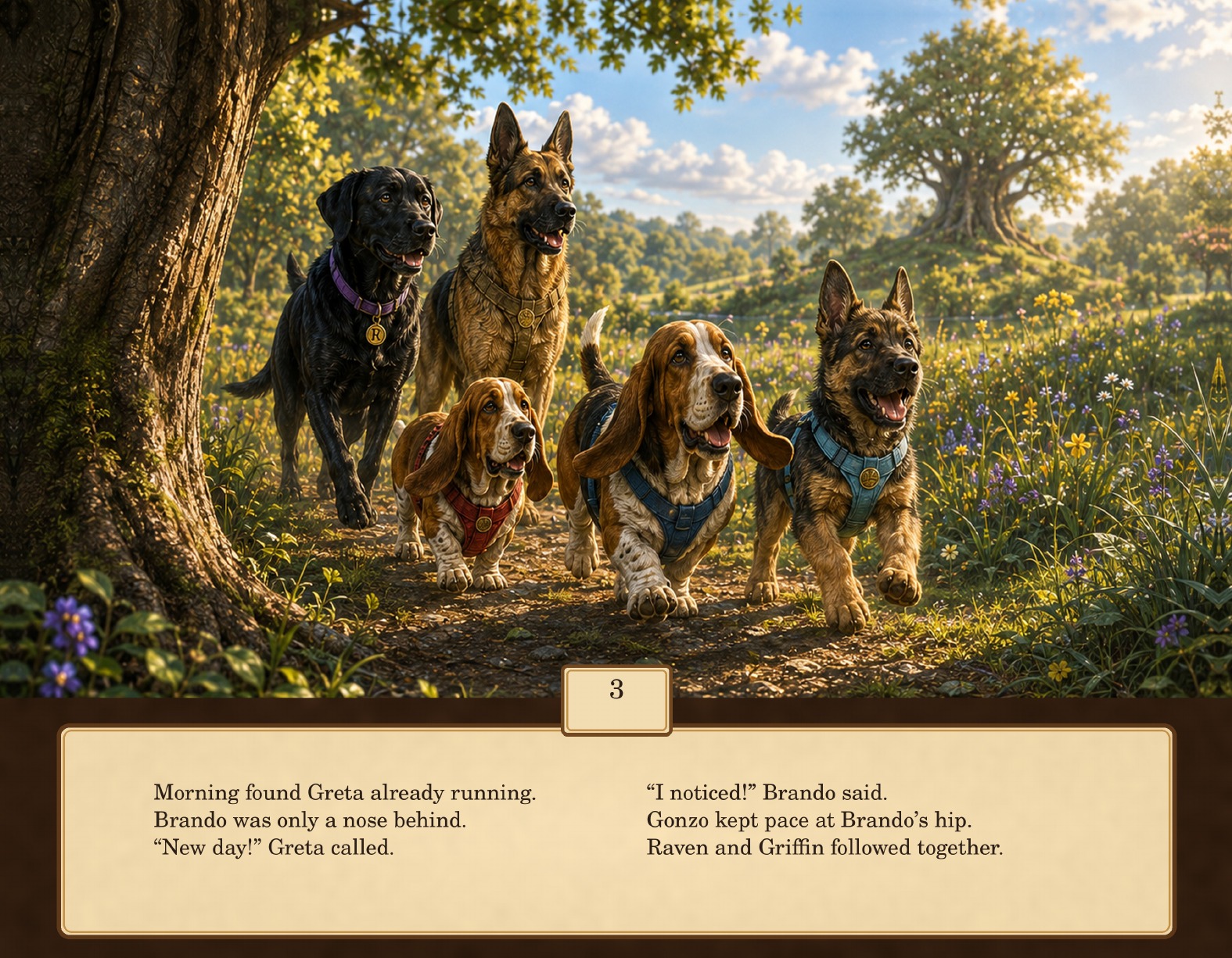 Greta, Brando, Gonzo, Raven, and Griffin set out together from the Story Tree